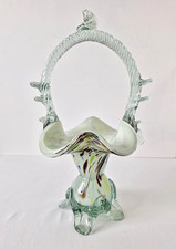 Vintage Handblown Murano Style Art Glass Vase Basket Multicoloured Home Décor