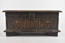 African Carved Wooden Storage Box Trunk Hinged Lid Worn Top Vintage