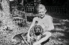 Vintage Old 1930 Photo Negative of Irish Setter DOG Little Boy with Broken Arm 