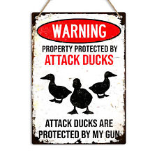 WARNING ATTACK DUCKS Vintage Style Funny Metal Fence Sign Duck Lover farmer Gift