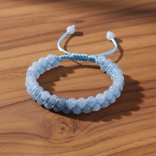 Aquamarine Blue Double Strand Bracelet 6mm Beads Adjustable Handmade Gemstone