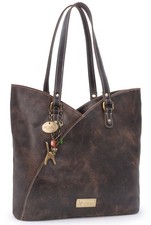 Catwalk Collection - Abigail Leather Shoulder Tote Bag, Brown Distressed Leather