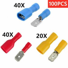 100Pcs Assorted Electrical Wire Connectors Insulated Spade Crimp Terminals Set