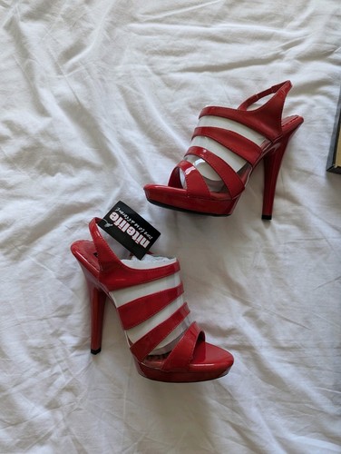 Red platform ankle strap - red,