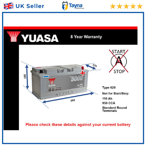Car battery ybx5020 yuasa 020 - battery,