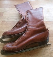 Fab Vintage Hudora Brown Leather Ice Skates Fagan Foreign Made One Piece Steel