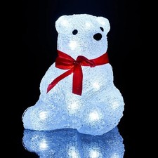 Christmas Polar Bear White LED Xmas Sitting Acrylic Outdoor Indoor Decor NEW