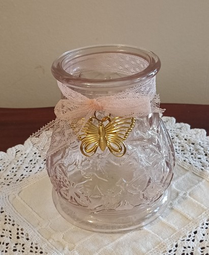 Small pink glass vase with - pink,