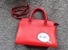Yoshi red genuine leather bag, exc cond!