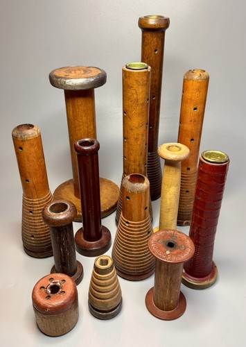 Wooden textile mill bobbins - mill,
