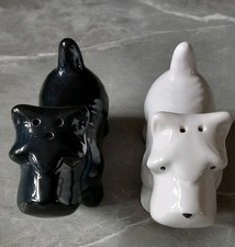 Vintage Salt and Pepper Shakers, West Highland Terrier Dogs Westies. Blue Collar