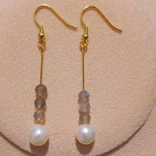 Labradorite and pearl earrings - and,