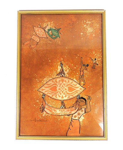 Large framed asian batik silk - framed,