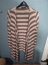 Primark Size 10 Beige Stripe Long Sleeve Open Front Waterfall Cardigan * (126)