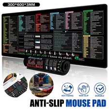 Excel Shortcuts Cheat Sheet Desk Mat 300*600*3mm Keyboard Mouse Pad Office