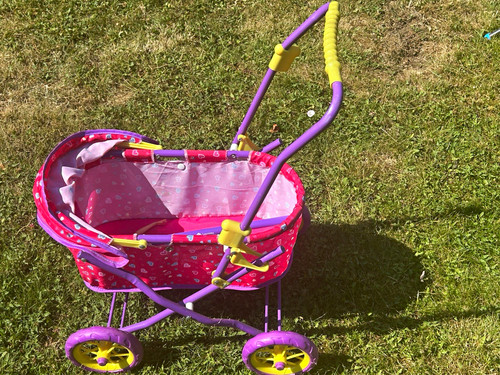 Pink purple yellow doll pram - pink,