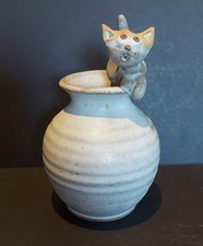 ROB FIEREK STUDIO POTTERY WHIMSICAL CAT STONEWARE VASE TAMAR VALLEY CORNWALL