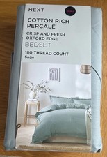 BNWT NEXT COTTON RICH PERCALE DOUBLE SIZE DUVET SET 180 THREAD COUNT SAGE GREEN