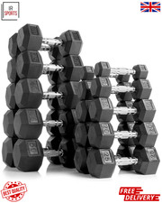 Hex Dumbbells Set Pair Rubber Encased Anti-Roll Dumbbell Weights 2.5kg-30Kg Gym