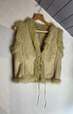 Oasis Faux Suede Faux Fur Gilet UK 12 | Y2K Boho Sheepskin Waistcoat Autumn