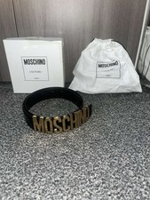 Ladies Moschino Gold Logo Belt  4cm Black Leather size 40(UK size 8)..pristine 