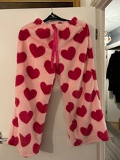 women's pink Love Heart Fluffy Pyjama Trouser Bottoms size xs