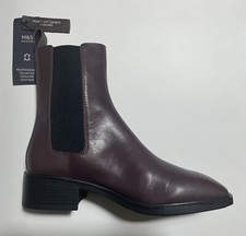 M&S Plum Coloured Leather Elastic Ankle Boots
