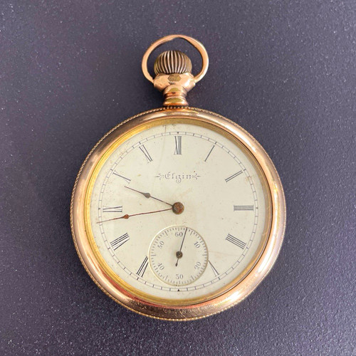 Antique elgin open face pocket - open,