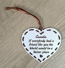 Wooden White MDF Heart Friend gift/bottle tag, Or customised with your own words