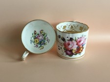 2 Antique 19th Century English Bone China Porcelain Floral Rose Tea Cups Derby ?