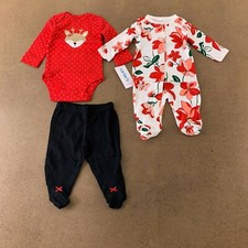 Carter's Girls 3 Piece Outfit Set Red Pindot Reindeer Long Sleeve Crew 3M New