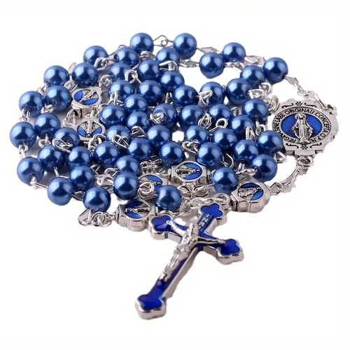 Blue catholic rosary - blue, beads