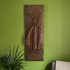 Large Mid Century Metal Wall Art, Sailboat, Sculptural 3D