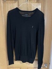 AllSaints Men's Crew Neck Jumper Large Black Merino Wool