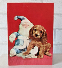 Vintage Cocker Spaniel Puppy Dog Father Xmas 1960's Used Greeting Card (EB4896)