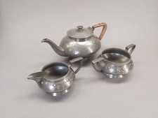 A Lovely Arts & Crafts Style Three Piece Civic Pewter Tea Set. 