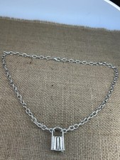Chunky silver tone chain with padlock necklace/pendant