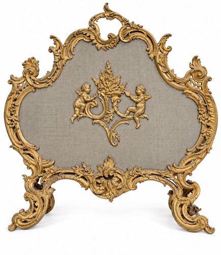 Rococo brass metal fireplace - brass,
