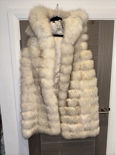 Fox fur long hooded gilet - hooded,