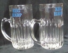 Beer mugs/tankards x 2, Keg Harp promotional, half-pint, clear glass, ridged