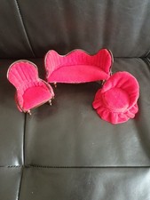 Dolls House Sofa and Chairs Hand Made Velvet Type Covering Vintage 1980s 1/12