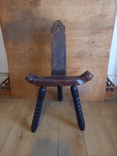 VTG Spanish Carved Wooden Doll Teddy Window Display Chair Primitive Folk  A/F