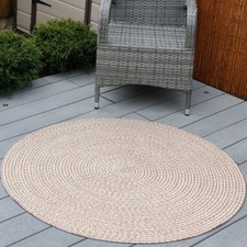 Outdoor Garden Rug Portable Mat for Decking Patio Round Faux Jute Plain 120 cm