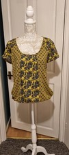 Tu Ladies Mustard/Navy Paisley Design Short Sleeve Top with Elasticated Hem