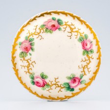 Antique English Porcelain Lid Grainger Worcester Enamel Roses Gilt 19th Century