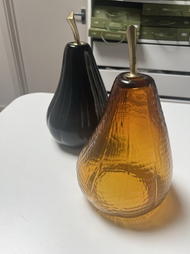 Pair glass and brass - pair,