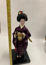 Vintage Japanese Geisha Doll in Purple Kimono on Stand Oriental Decor