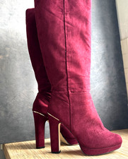 Stilist pick knee high 5" heels sexy boots 6(5+) bordo burgundy color suede