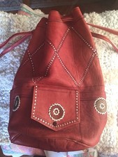 South American Bag Leather Embroidered Original 1970s Tassel Boho Hippy