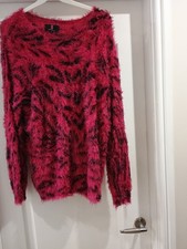 Fluffy Black / Hot Pink Animal Print Jumper 12/14